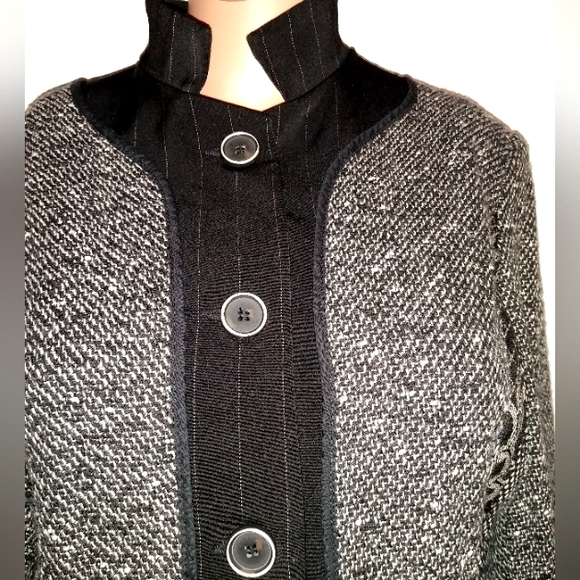 CANVASBACKS 10 TWEED BOUCLE PINSTRIPE BLACK WHITE WOOL BLEND JACKET - Picture 3 of 8